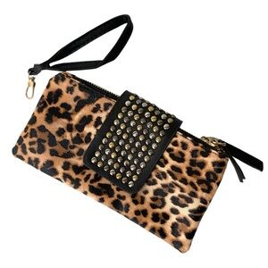 Women's Leopard Leather Bag Zipper Wristlet Wallet Bag Purse
